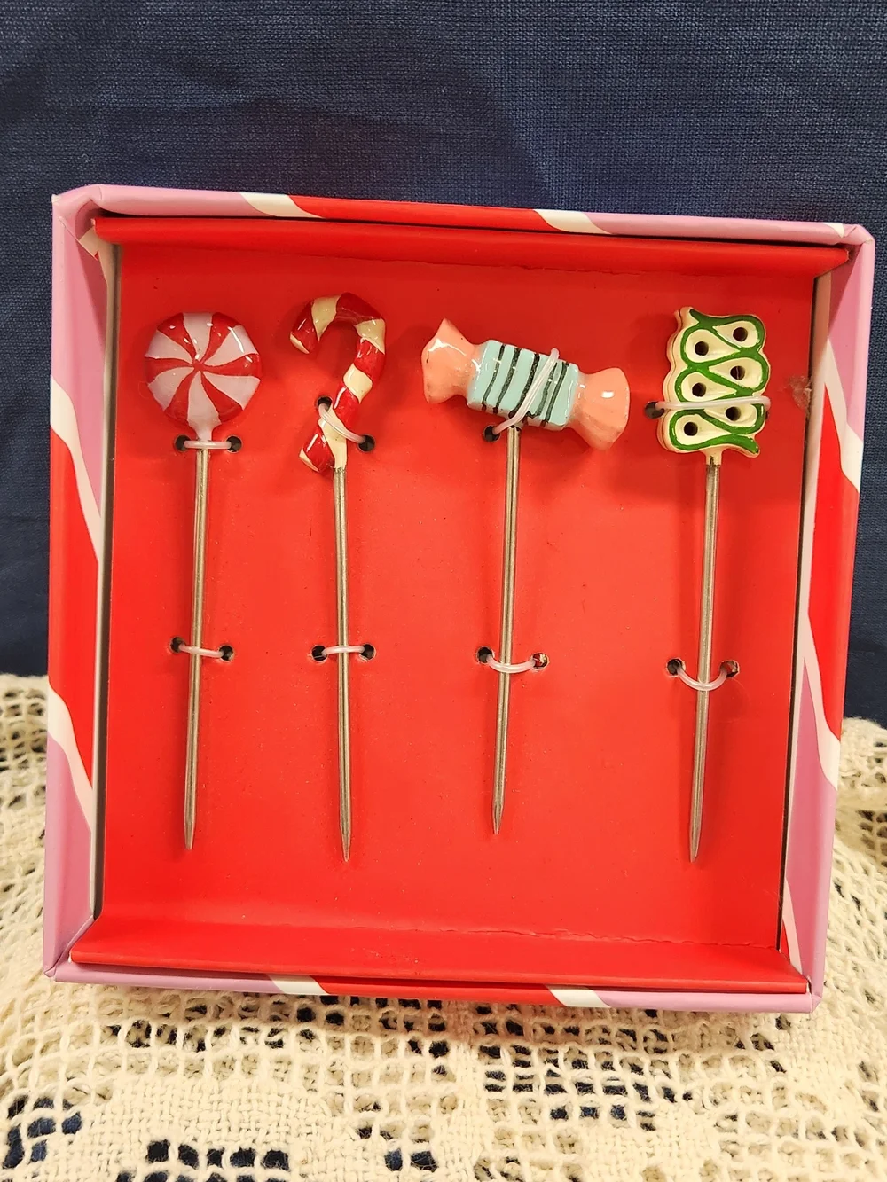Anthropologie Candy-Themed Pink and Red Cocktail Picks - Set of 4